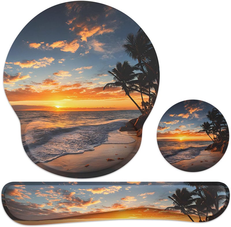 JIGOO Ergonomic Mouse Pad with Wrist Rest and Keyboard Wrist Rest, Mousepad and Wrist Rest for Computer Keyboard, Pain Relief, Non-Slip Rubber Base, Mouse Pad with Wrist Support for Gaming, Office, Sunset - Image 1